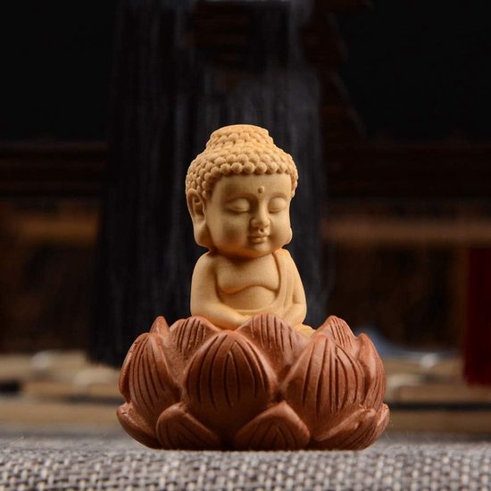 Boeddha beeld - Decoratief beeld - Meditatie decoratie - Massief houten - 5x2x6 cm - Houtkleur van Boeddha. — afbeelding 3