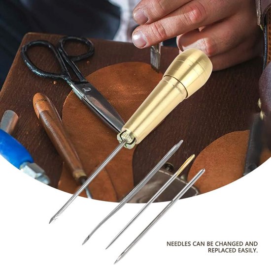 Naai Priem Kit - Reparatieset Leer - Schoenen Repareren - Verwisselbare naalden - 18m Draad - Zwart Bruin — afbeelding 3