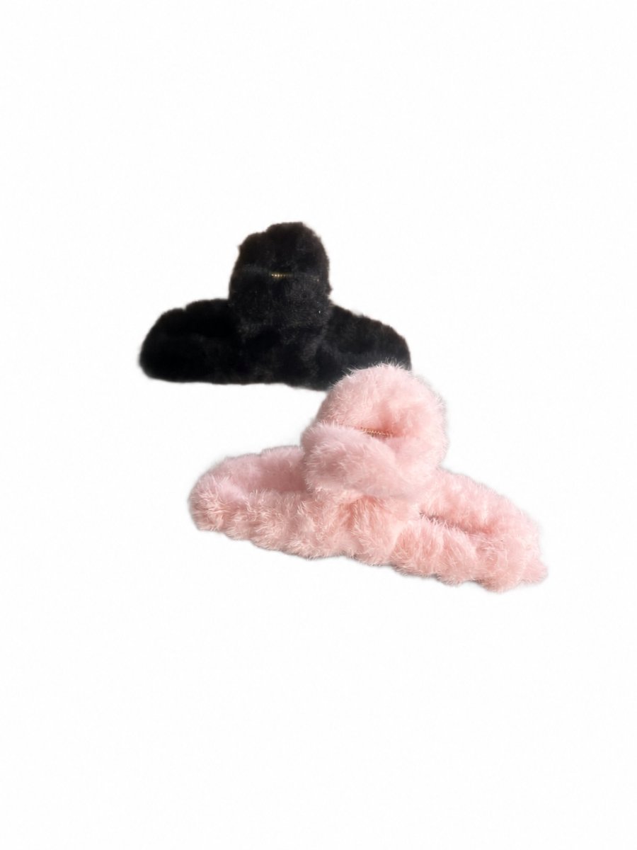 Set haarclips - Schattig - Pluche - Black & Pink - Zwart & Roze