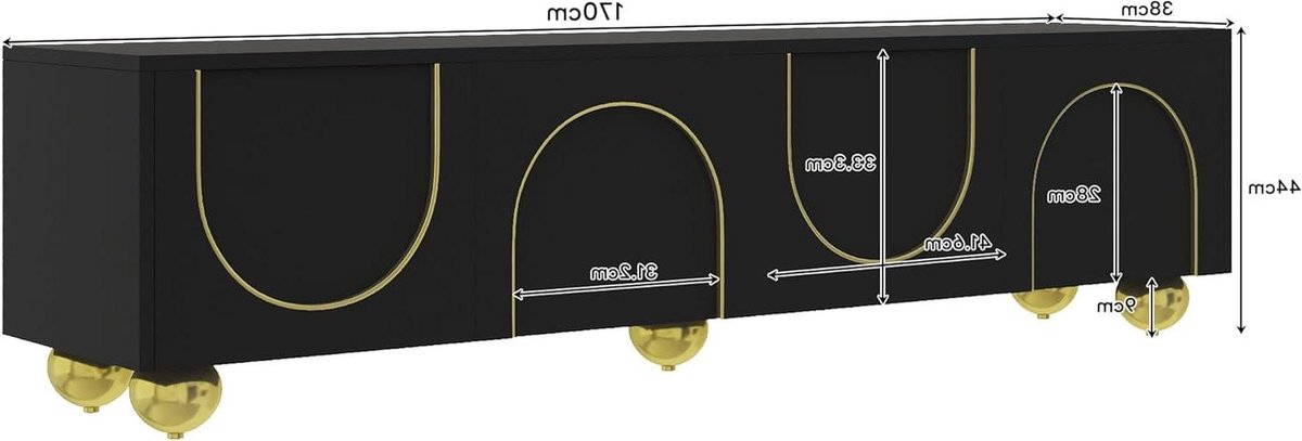 Tv-kast - Televisietafel - Woonkamer Inrichting - Push-to-open deuren - 170 cm breed - Zwart