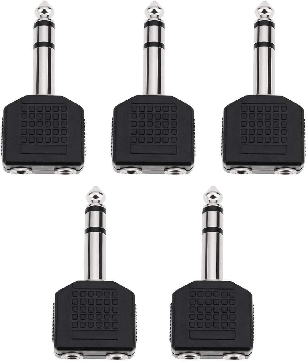 Audio Adapter - Y Splitter - Twee Hoofdtelefoons - Eén Bron Delen - 5 Stuks - Zwart