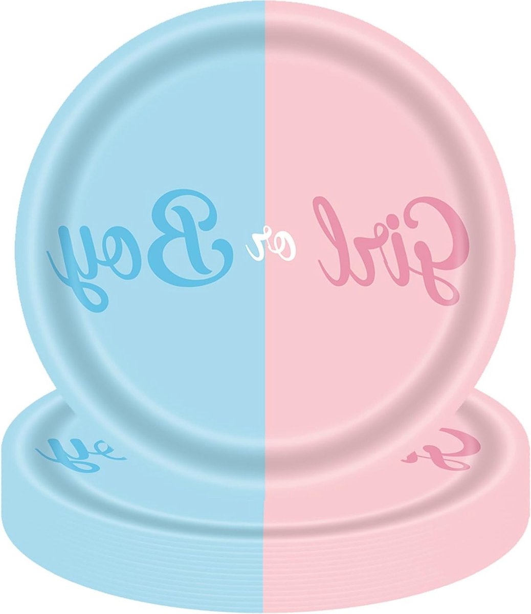 Gender Reveal Feest Borden - 16 Stuks, 18cm Papieren Dessert Borden voor Baby Shower, Gender Reveal Versiering voor Meisje en Jongens
