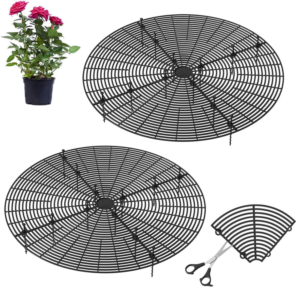 Bloempot Roosters - Plantenbescherming - Tuinieren Binnen - Verstelbaar - 3 Maten - Zwart