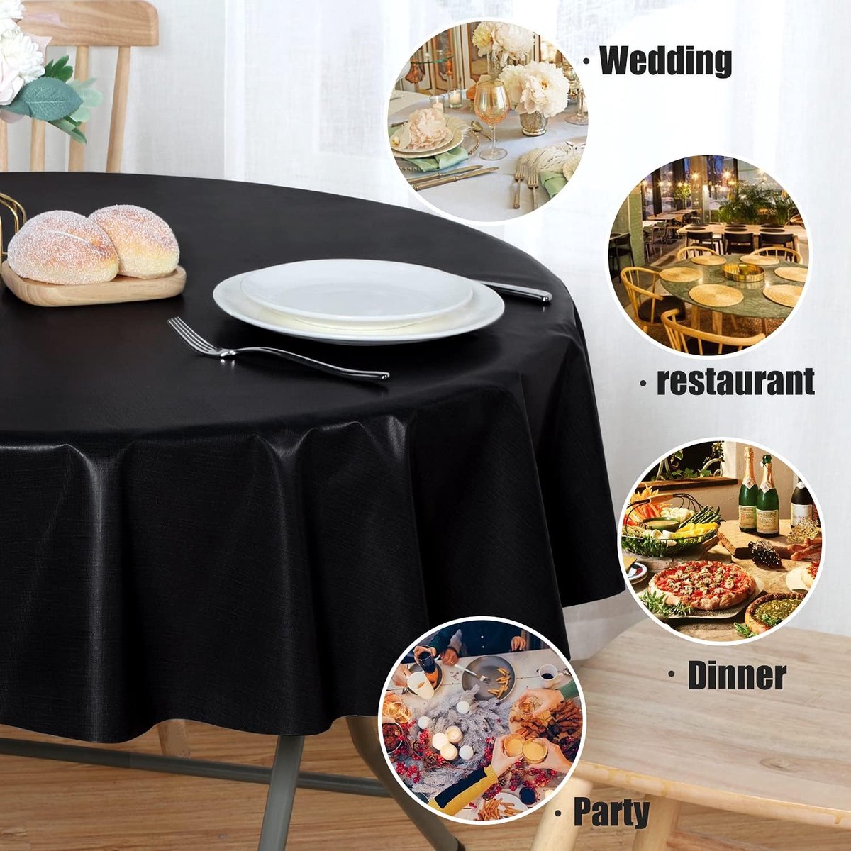 Rond Tafelkleed - Vinyl Kleed - Tafel Beschermen - 100% Waterdicht - 137 cm - Zwart