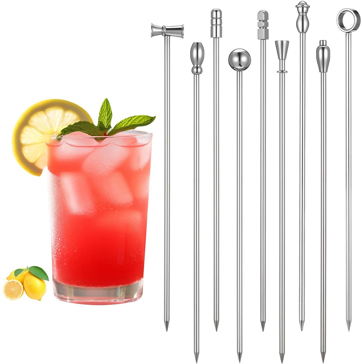 Dailygoods - Set van 9 Roestvrijstalen Cocktailprikkers voor Drankjes