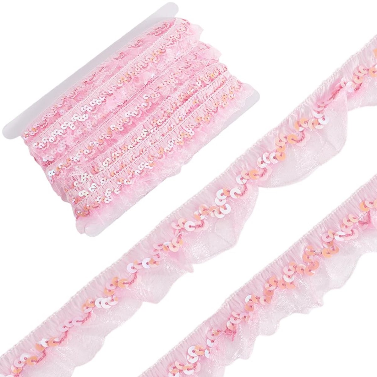 Dailygoods - 11m Roze Chiffon Kant Trim voor Naaien en Knutselen