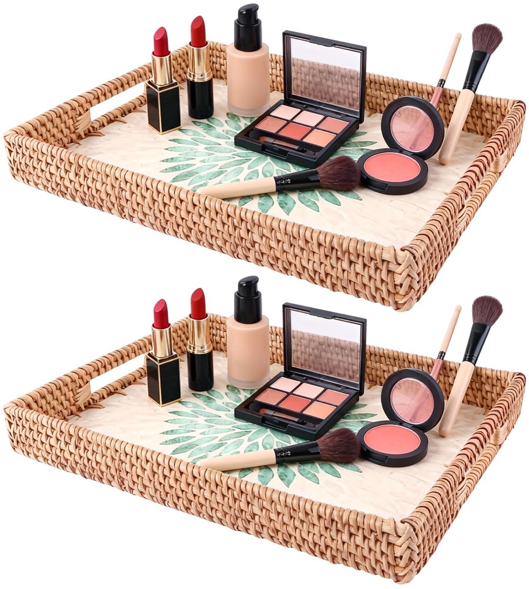 Dailygoods - Set van 2 Rechthoekige Rotan Dienbladen met Handvatten