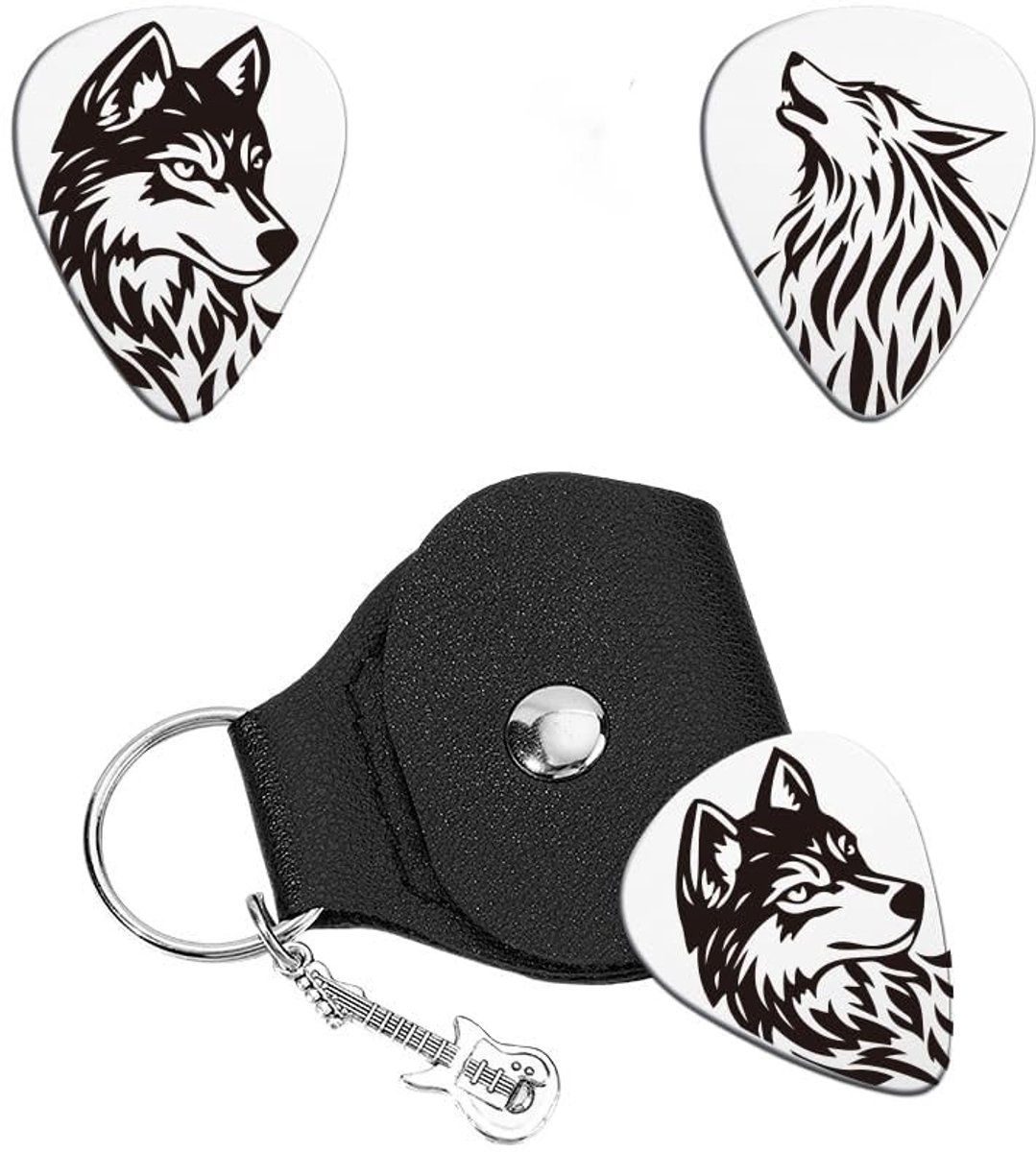 Dailygoods - Gepersonaliseerde Gitaar Pick Sleutelhanger met PU Lederen Case