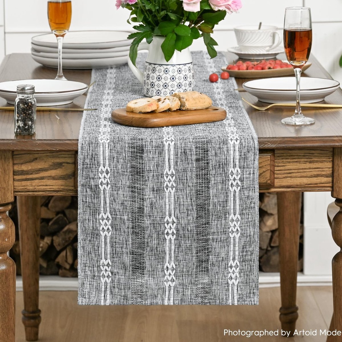 Dailygoods - Donkergrijze Linnen Tafelloper 33x183 cm voor Eettafel Decoratie