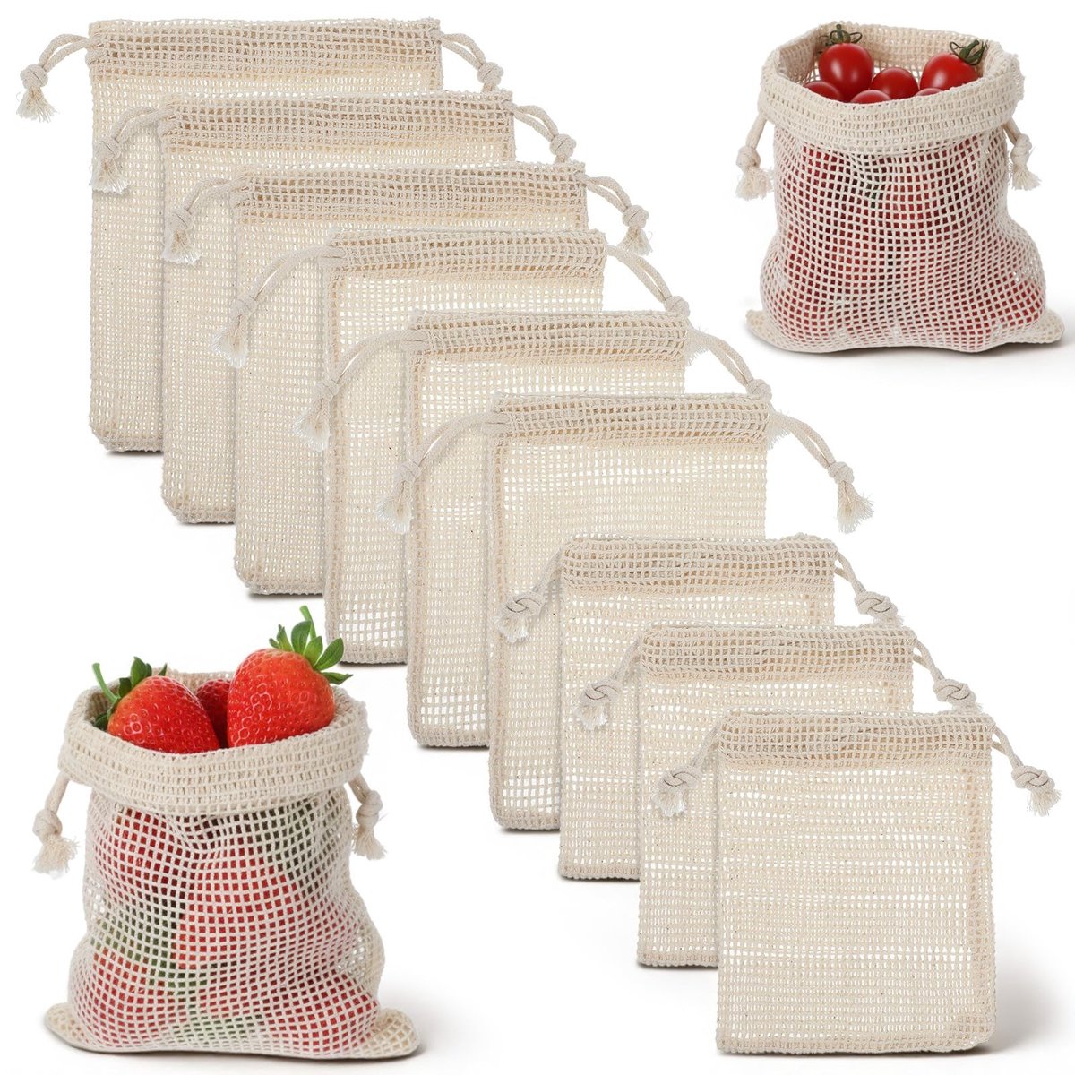 Dailygoods - 9 Stuks Herbruikbare Katoenen Gaas Groentezakken voor Boodschappen