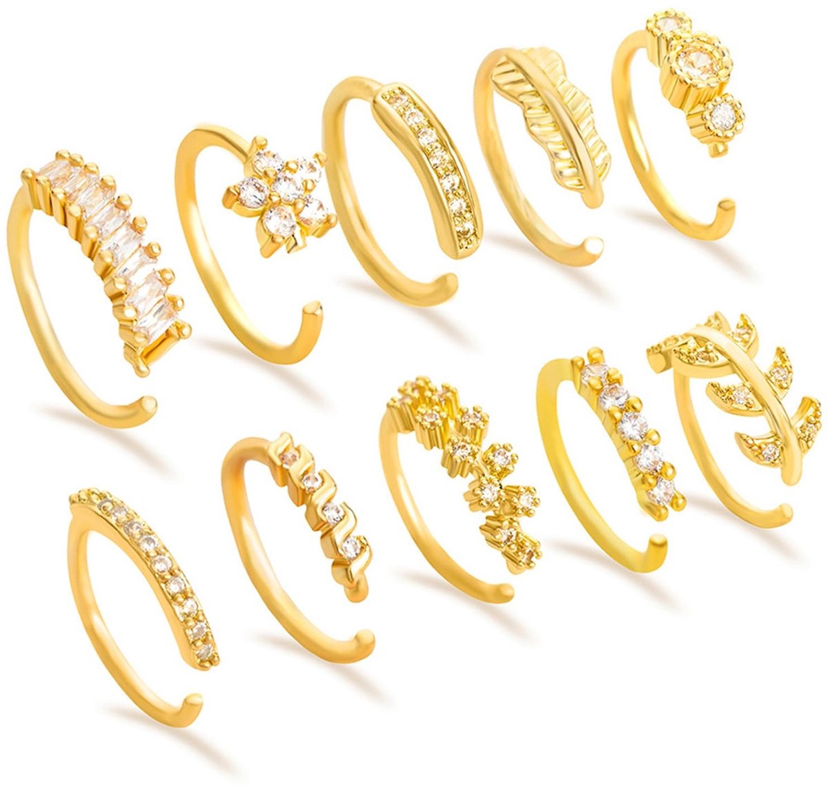 Dailygoods - Set van 10 Gouden Neuspiercings voor Dames
