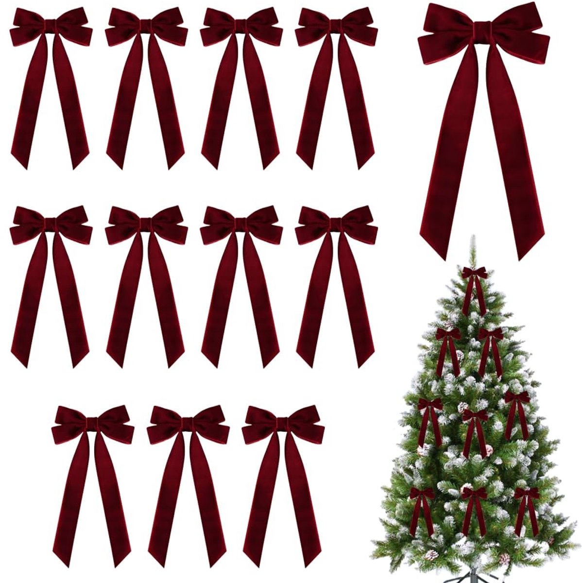 Dailygoods - Innovra - Cosensi - Dailygoods - Set van 12 Fluwelen Kerststrikken voor Decoratie en Feestelijkheden