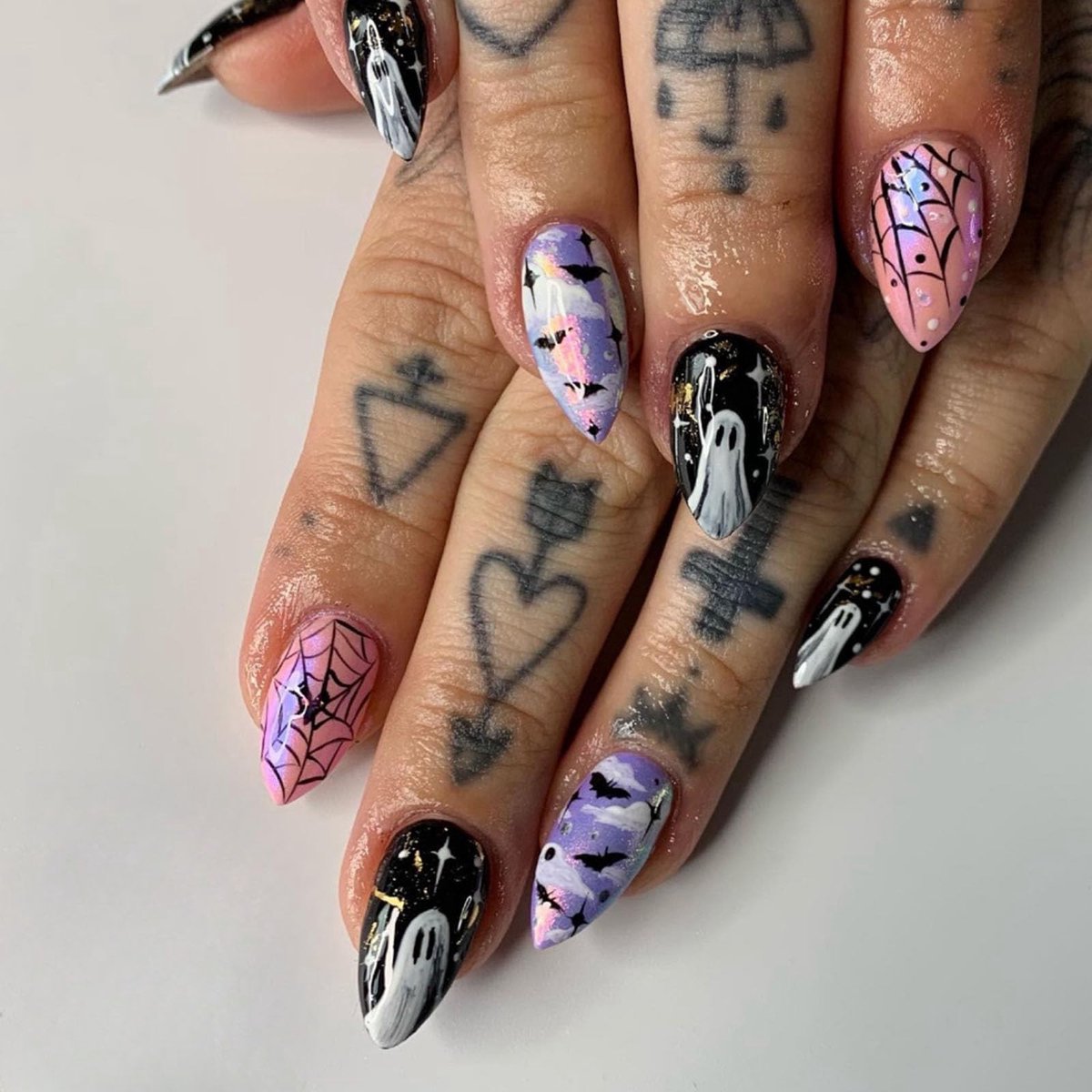 Dailygoods - 24 Stuks Halloween Kunstnagels met Spook en Vleermuis Design