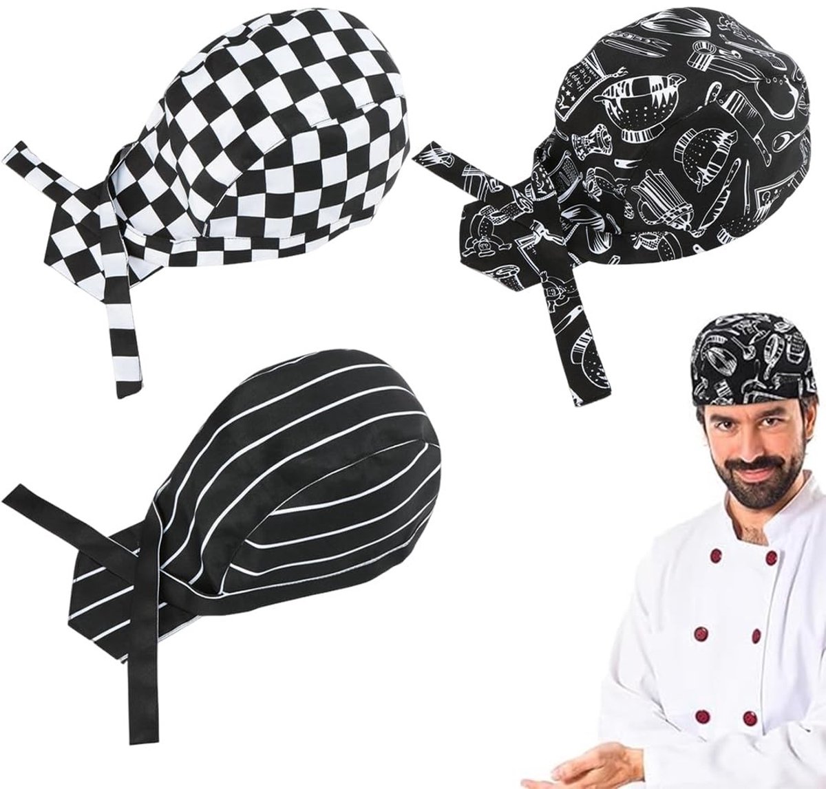 Dailygoods - Set van 3 Professionele Ademende Koksmutsen voor Dames en Heren