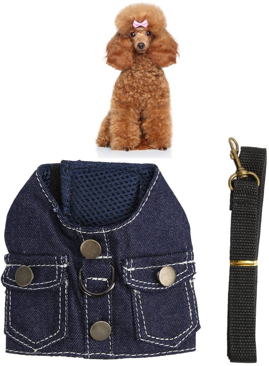 Dailygoods - Dailygoody - Hondenspijkerjasharnas - Ademend Gaas - Nauwsluitend Vestontwerp - Maat S - Hond en Kat - Denimkleur - Veilig en Comfortabel