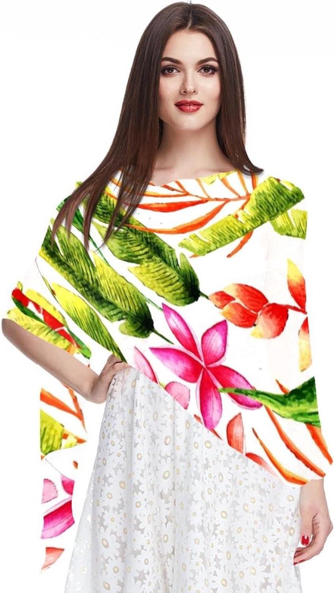 Chiffon Sjaal - Lichtgewicht Hoofddoek - Stijlvol Accessoire - Zachte Transparante Stof - 180x73 cm - Tropische Print