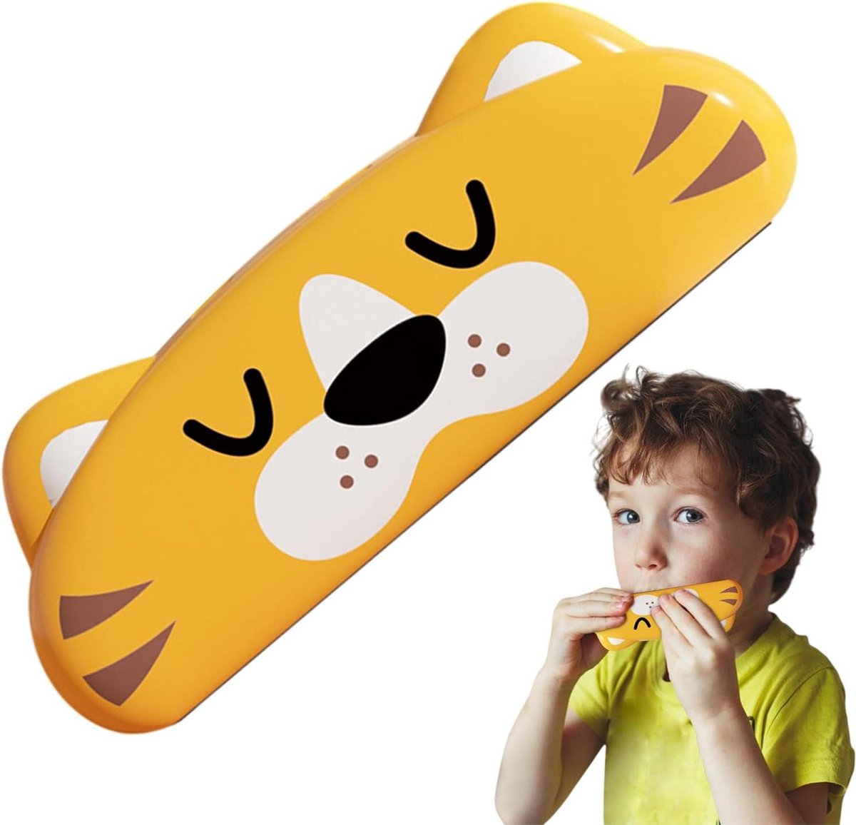 Kinder Harmonica - Muziekspeelgoed - Muzikale Ontwikkeling - Vrolijk Cartoon Design - 15.3 cm - Geel