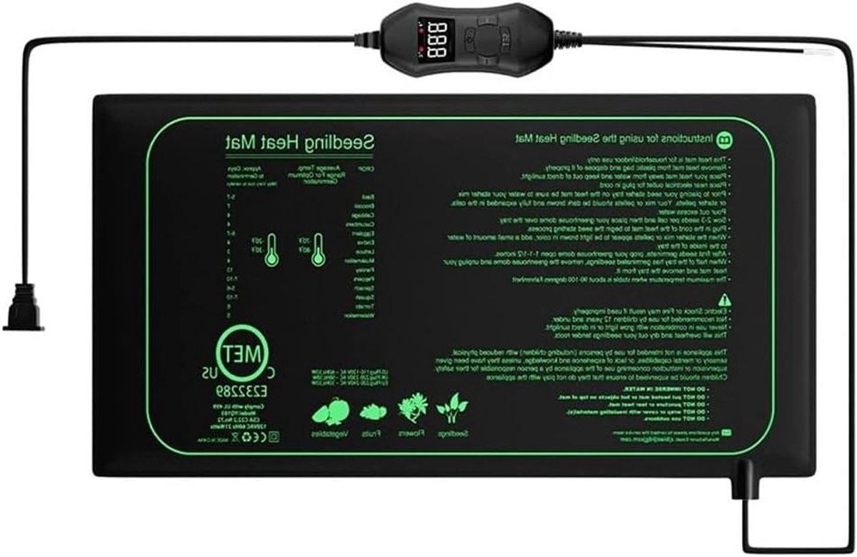 Verwarmingsmat Planten - Groei Mat - Zaailingen Ontkiemen - Met Thermostaat - 52 x 25 cm -
