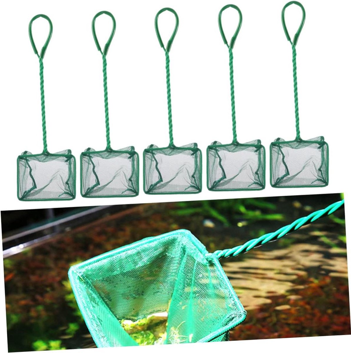 Schepnet Opvouwbaar - Visnet Lange Steel - Aquarium Onderhoud - Versterkte Constructie - 46 x 19.5 cm - Groen