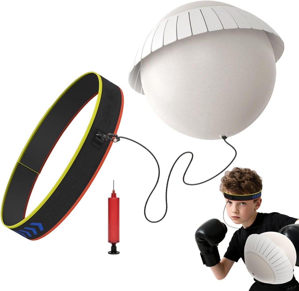 Boksbal Reflexbal - Stoottrainer Hoofdband - Thuis Workout - Met Ventilator - Verstelbaar - Wit