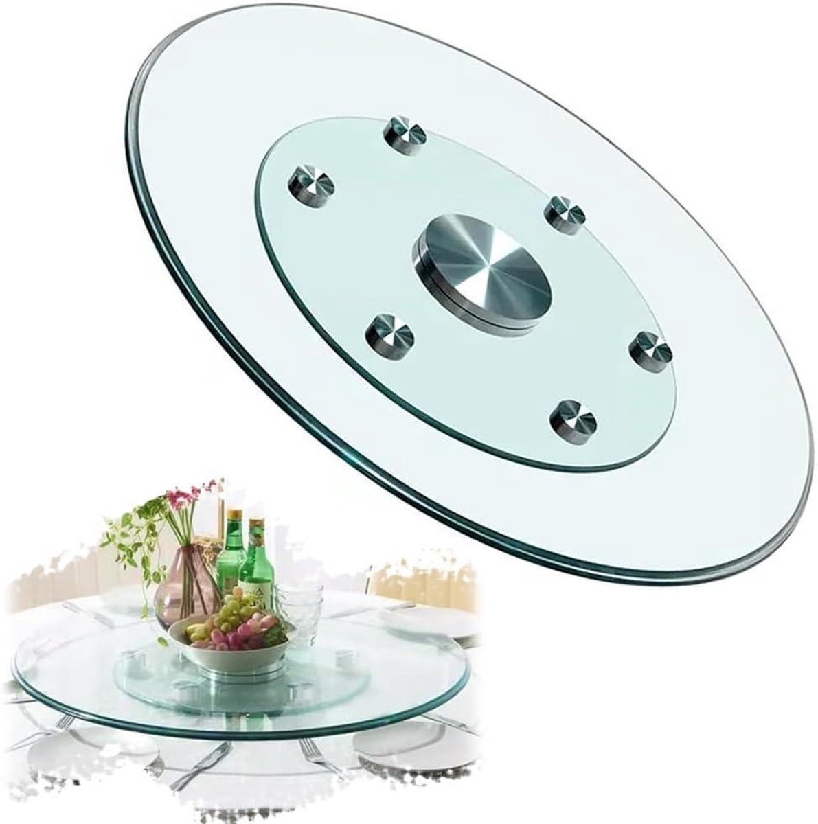 Draaiplateau Tafelblad - Draaibare Schotel - Eten Delen - Gehard Glas - 50-100cm - Transparant