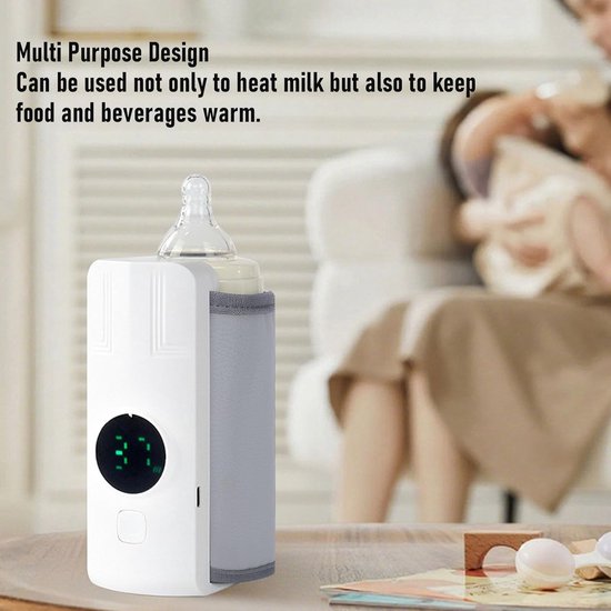 Draagbare Fleswarmer - Babyfles Verwarmer - Onderweg Voeden - Snelle Verwarming - 2000mAh Batterij - Wit — afbeelding 3