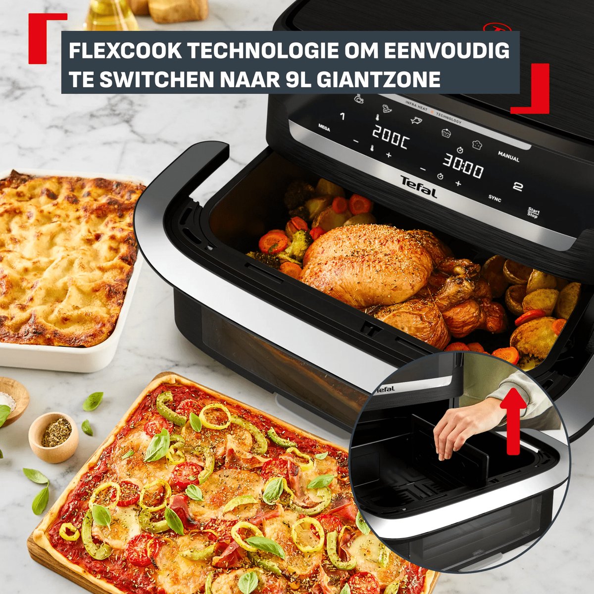 Tefal Dual Easy Fry EY9288 - Dubbele Airfryer XXL 9L - FlexCook GiantZone - EvenFry Technologie - 7 Programma's - Voor 8 Personen thumbnail 6