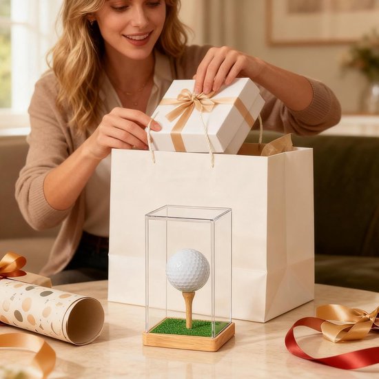 Golfbalhouder - Acryl Houten Golfbalhouder Display - Transparante Bescherming Showcase, Display Stand, 10cm Show Box voor , familie, huis, binnenkamer, bureau en plank — afbeelding 2