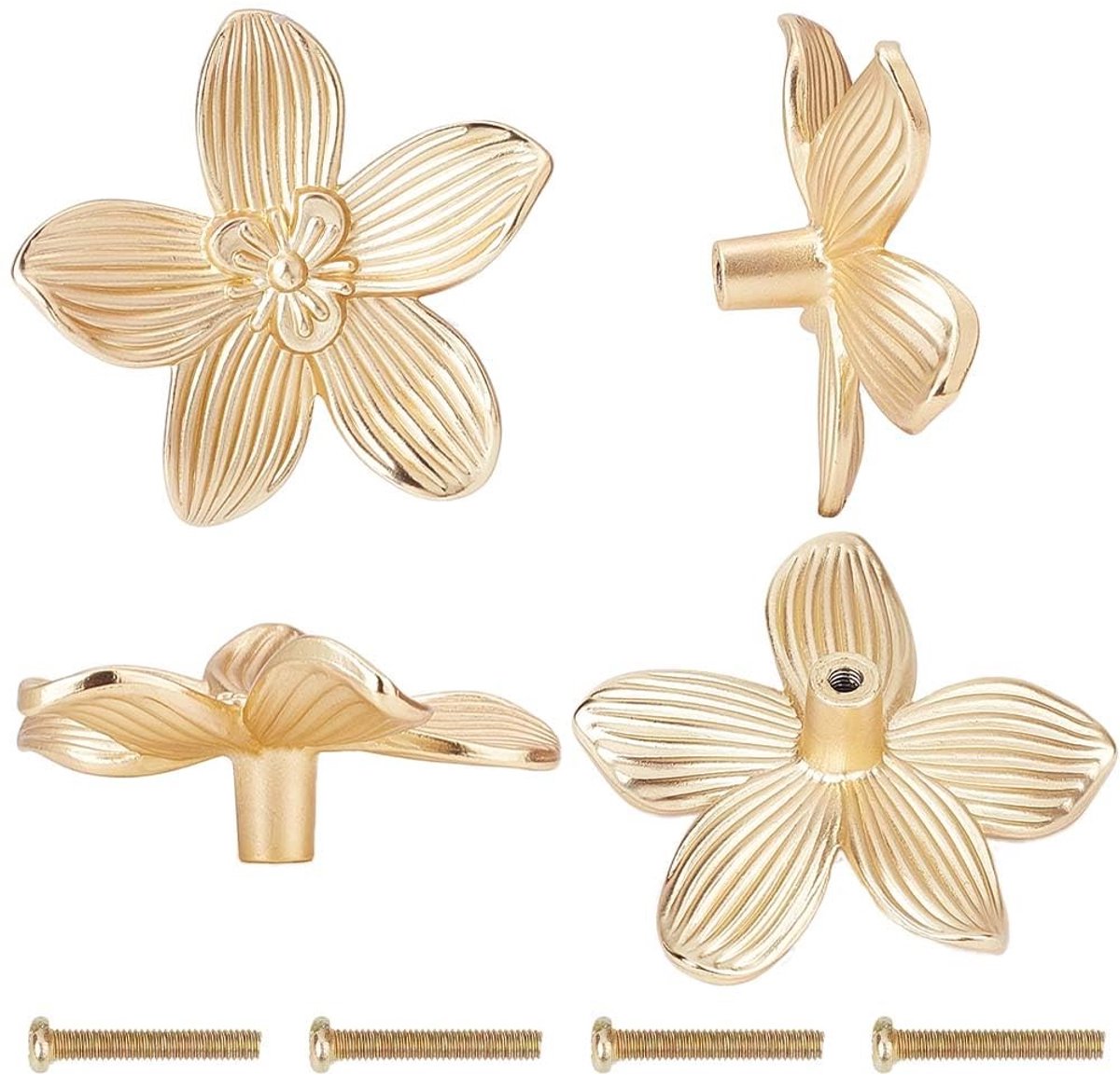 Dailygoods - Dailygoody - Gouden Bloemladeknoppen - Keukenkast Handgreep - Creatief Design - 4 Stuks - Meubelaccessoires - Ideaal voor Dressoir en Kast - Zinkleger