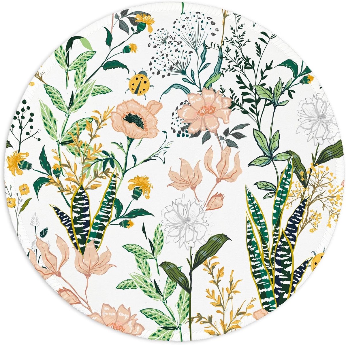 Ronde Muismat met Gestikte Rand, Waterdicht en Antislip Rubberbasis, Ideaal voor Thuis en Kantoor, Bloemen Design, Geschikt voor PC en Laptop