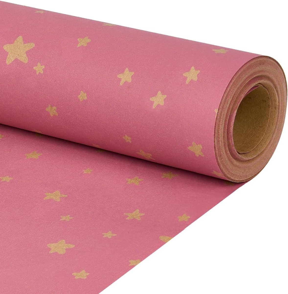 Verjaardagscadeau Inpakpapier Roll van 43cm x 15M, Recyclebaar Roze Ster Kraftpapier voor Feestdagen, Bruiloften en Decoraties