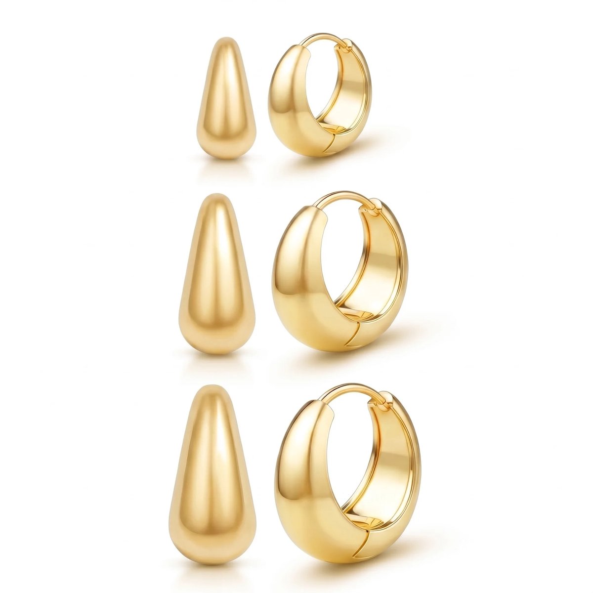 Studio Aurélie Oorbellen - Gouden 3-set - 18K goud RVS - 8/10/12mm - Vrouwen Sieraden - Dames Juwelen