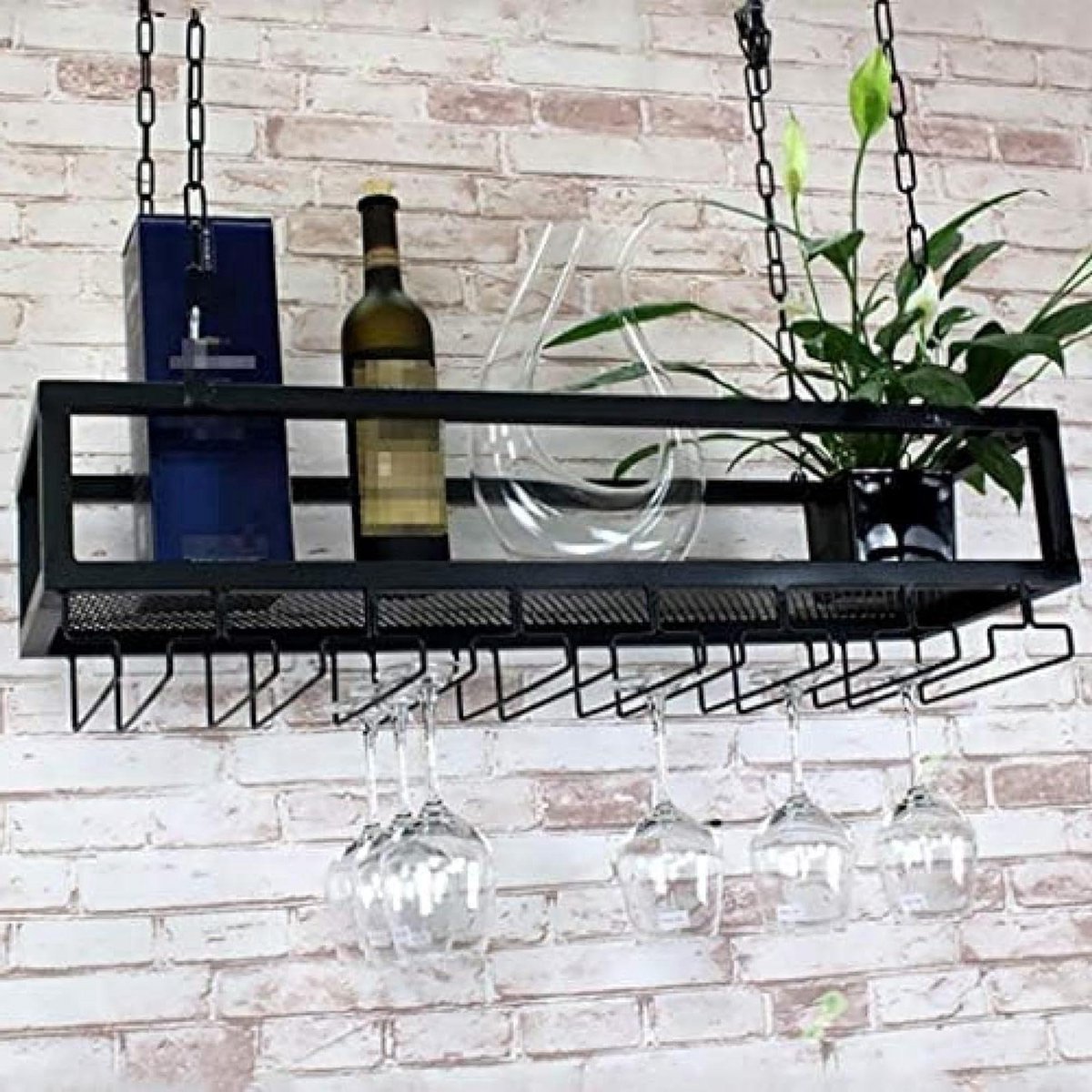 Hangrek Plank - Wijnrek - Wijn Opslag - Plafond Gemonteerd - 100cm Lengte - Zwart