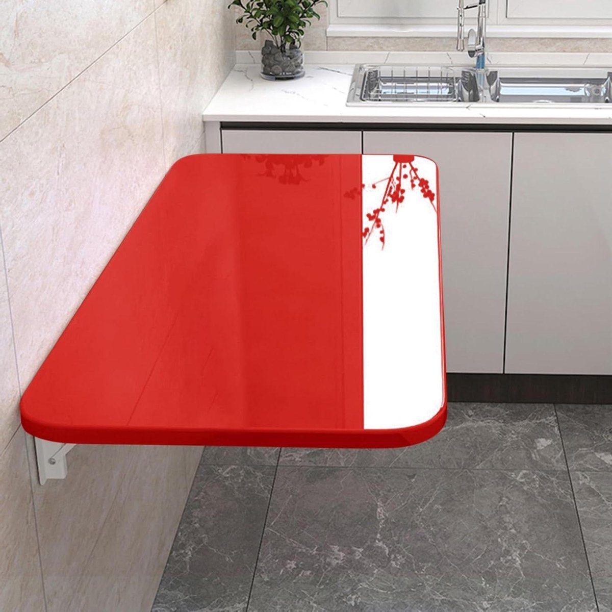 Opklapbare Tafel - Zwevend Bureau - Ruimte Besparen - Stevig MDF Materiaal - 40x30cm - Rood