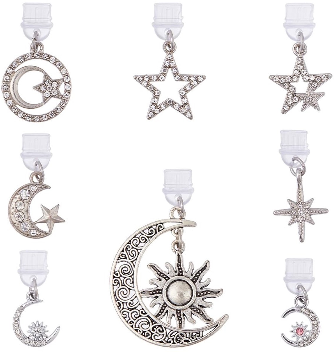 Dailygoods - Set van 8 Telefoon Charm Stofpluggen met Maan en Ster Ontwerp