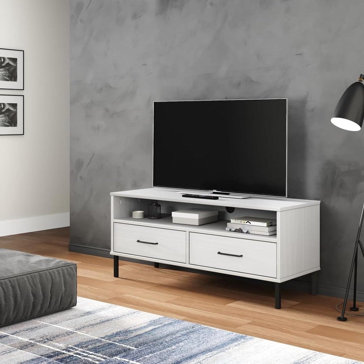 TV-kast - Mediameubel - Woonkamer Inrichting - Massief Grenenhout - 106 cm Breed - Wit