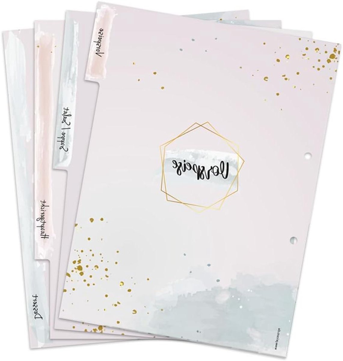 Map Verdelers - Registerbladen - Recepten Sorteren - Gouden Stippen Design - A4 Formaat - Wit