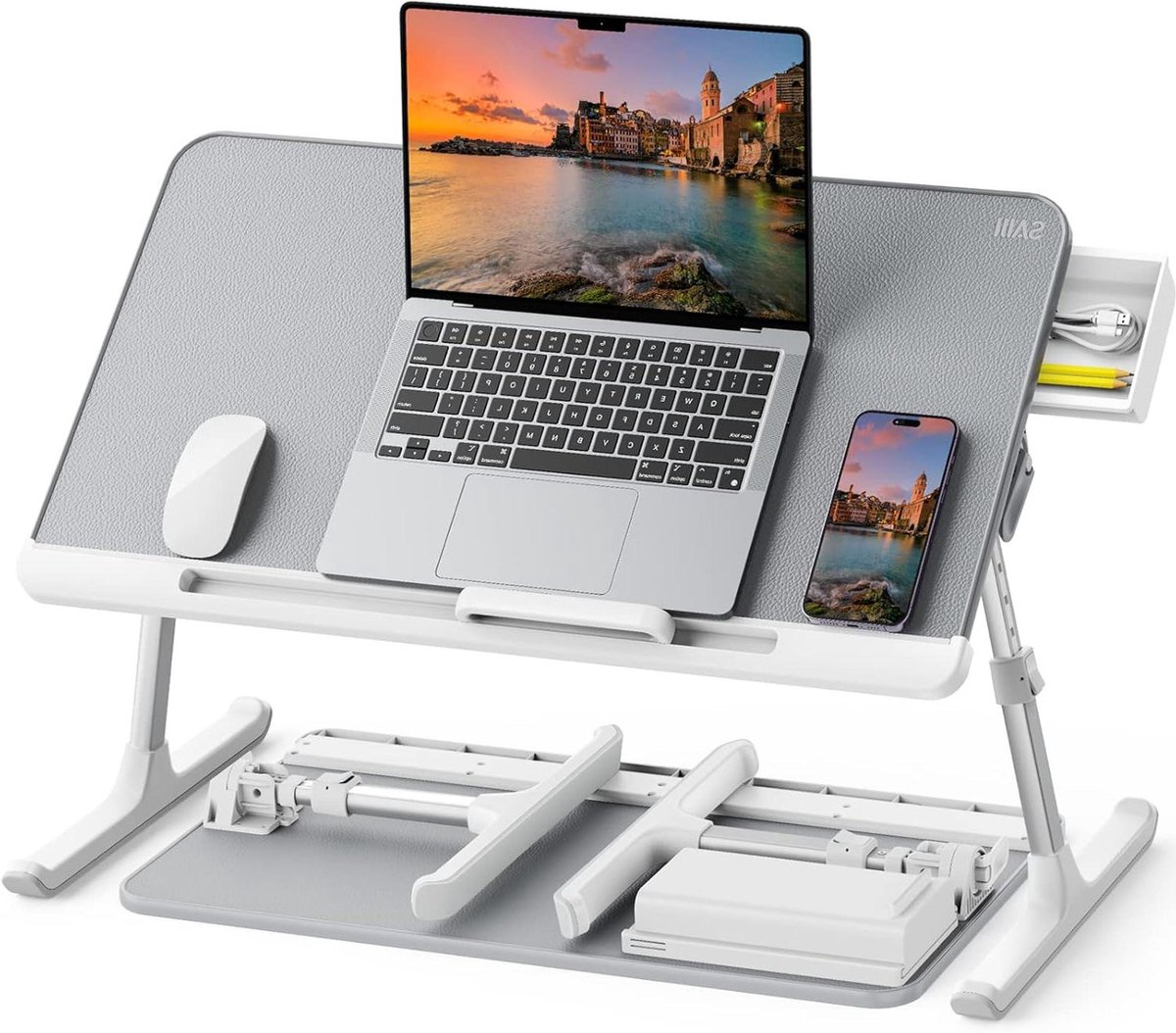 Laptop Bedtafel - Staande Tafel - Comfortabel Werken - Verstelbare Hoogte - 5 Hoogtes - Natuurlijk