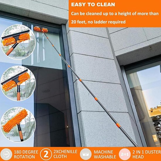 Verlengbare Plafondstofdoek - Spinnenweb Reiniger - Hoge Oppervlakken Reinigen - Flexibel Telescoopsysteem - Tot 6 Meter - Oranje — afbeelding 2