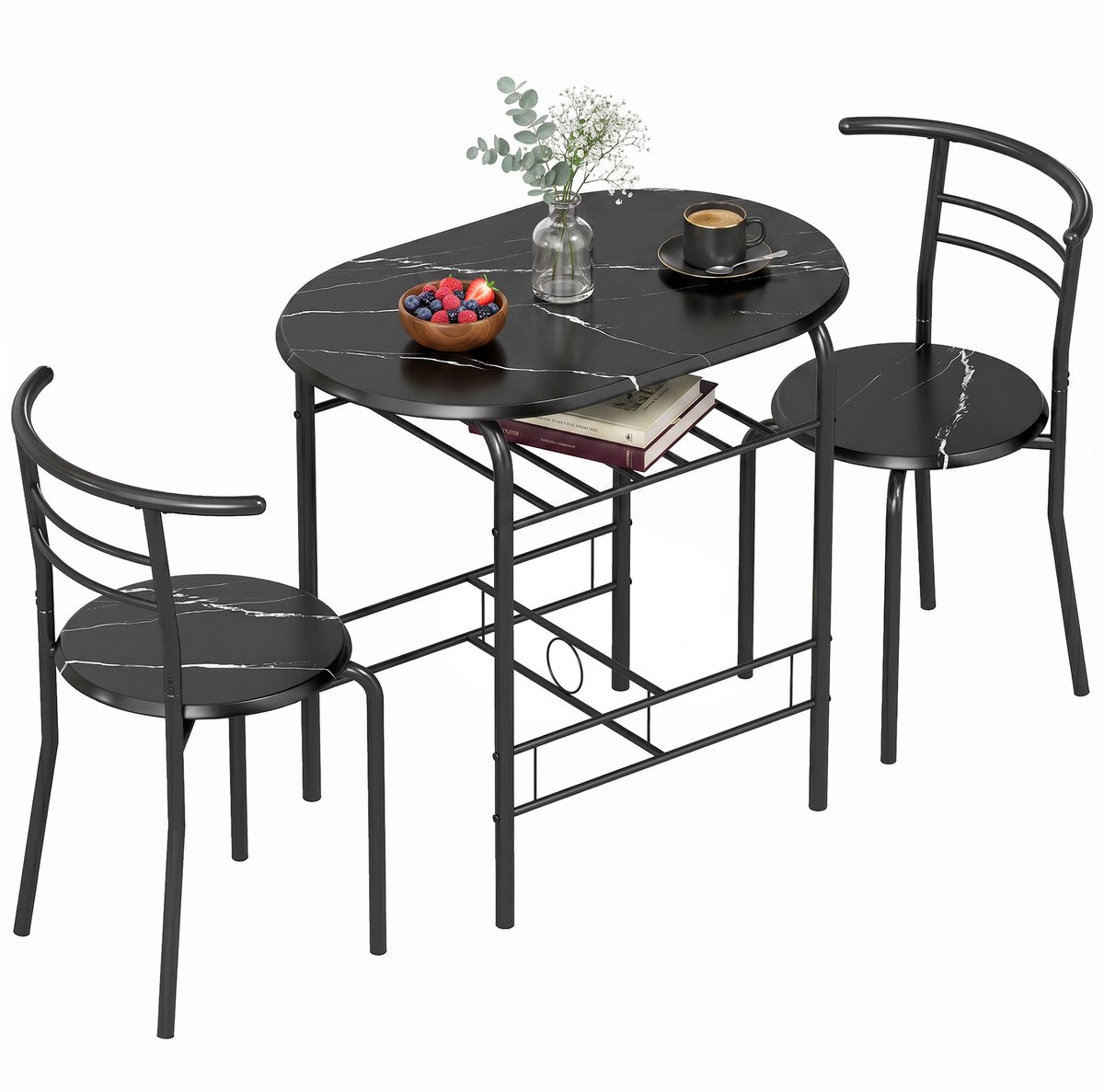 HOMCOM Dining Table Set-MDF, Metall-80L x 52B x 76H cm-Schwarz