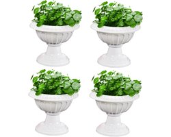 Urn Plantenbak - Romeinse Potten - Tuin Decoratie - Klassiek Vintage Design - 4 stuks 20x25cm - Wit