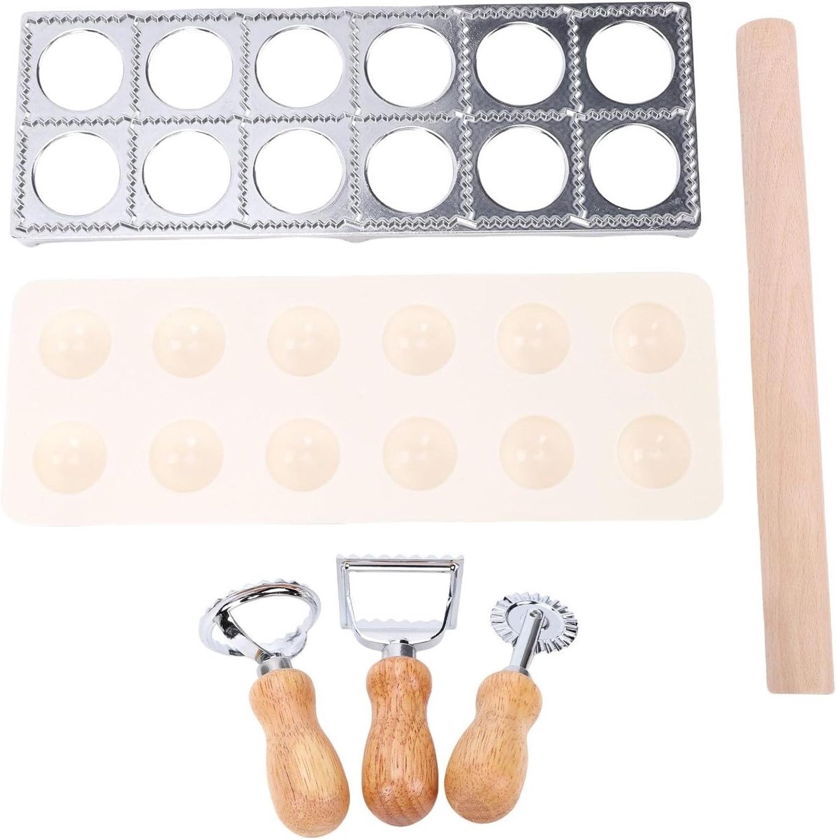Pastamaker Set - Ravioli Maker - Zelfgemaakte Pasta - Roestvrij Staal - 6 Delig - Natuurlijk