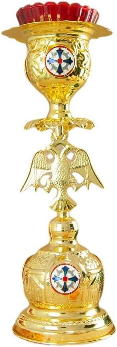 Religieuze Kandelaar - Oosters Ornament - Sfeer Verhogend - Kruis Inleg - 25 cm Hoog - Goud