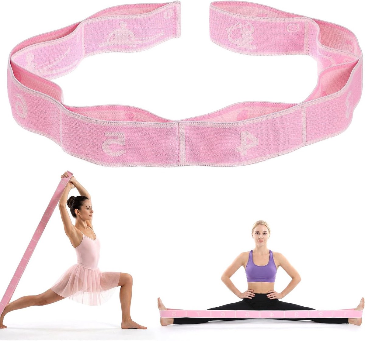 Yoga-stretchband met 8 lussen voor optimale flexibiliteit, zeer elastisch en ideaal voor fitness en gymnastiek