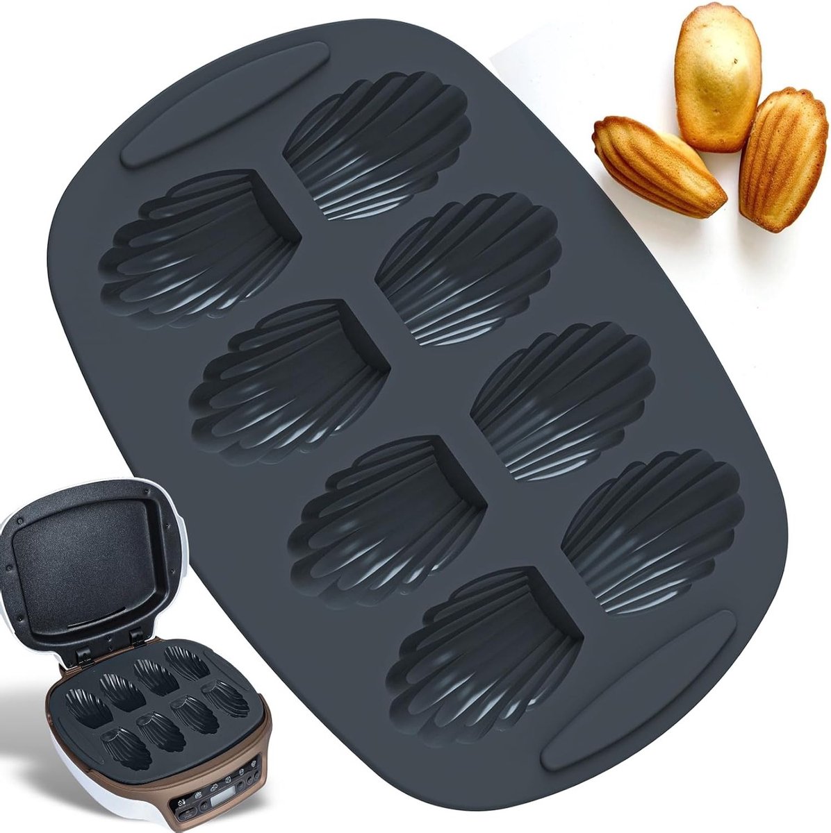 Siliconen Bakvorm voor Madeleines en Koekjes, 2 Stuks, 8 Holtes, Ideaal voor Chocolade en Snoepjes