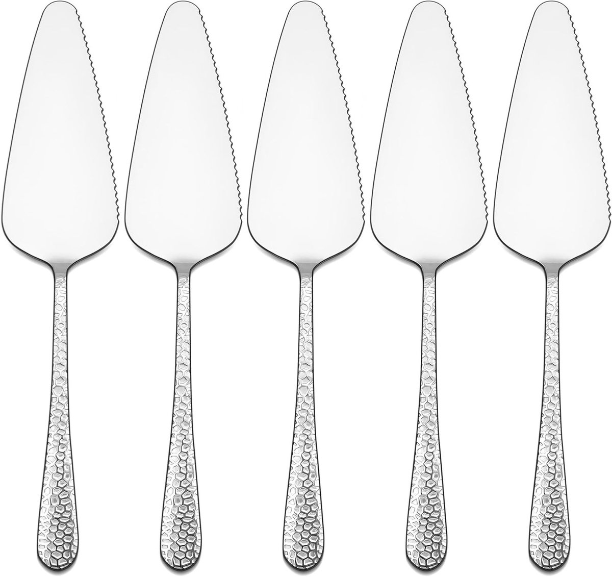 Cake Server Set van 5 Stuks van RVS met Hamerhandvat - Taartschepper met Getande Randen voor Restaurants, Keuken, Feesten en Bruiloften, Hoogglans Gepolijst en Vaatwasserbestendig