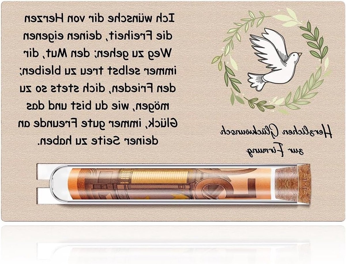Geldgeschenk voor vormsel met duifmotief - Houten kaart als origineel cadeau voor petekind, jongens en meisjes