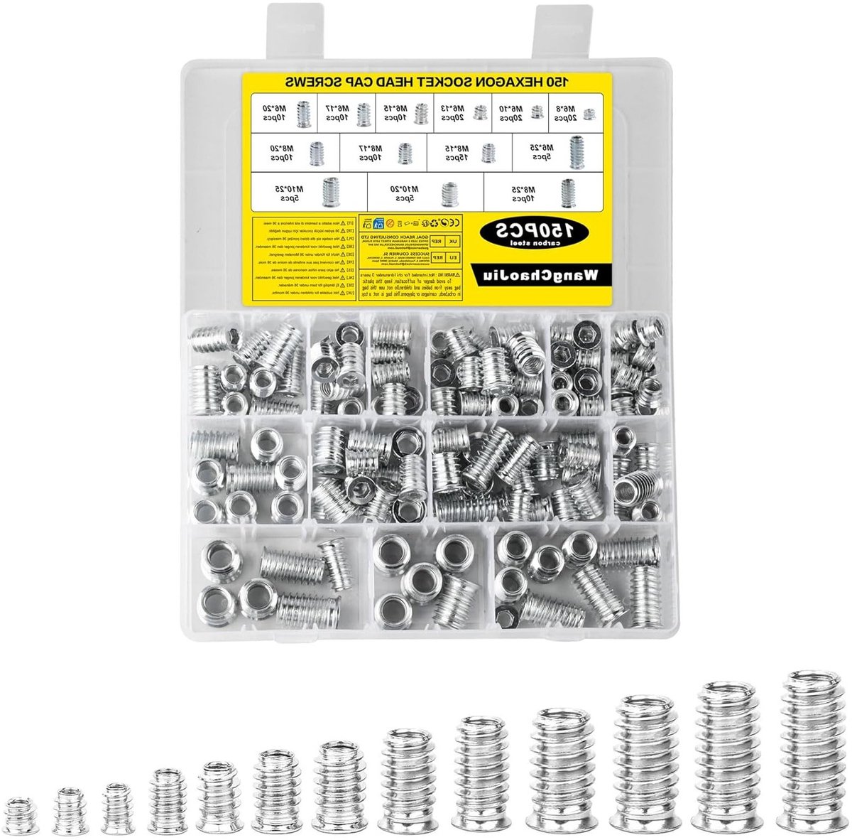 150 Stuks Schroefmoeren M6 M8 M10, Schroef-In Sleeves en Draadbussen voor Houtbewerking, Geschikt voor Meubels en Constructies