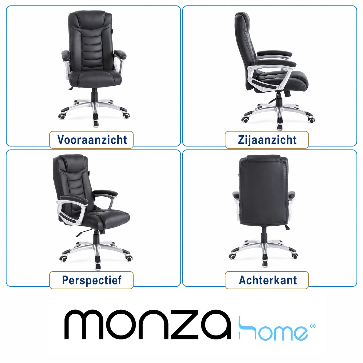 HA International Monza Bureaustoel Zwart Ergonomisch PU Leder - afbeelding 2