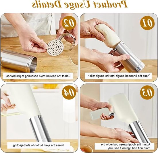 Handmatige Pastamaker, Draadloze en Oplaadbare Machine met 5 Persmallen voor Spaghetti en Fettuccine, Ideaal voor Thuisgebruik en Koken met Versdeeg van Merkloos — afbeelding 4
